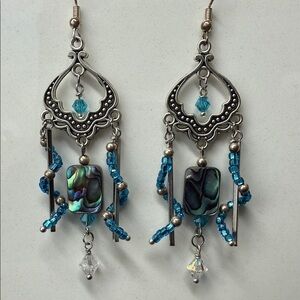 Elegant Silver and Blue Chandelier Earrings